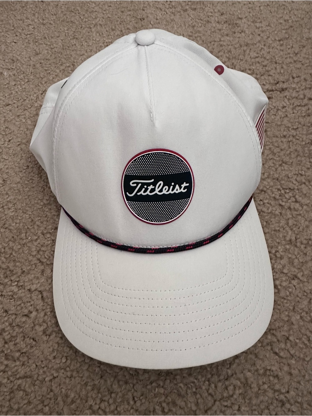 Titleist White Cap with Black Logo and Red Trim